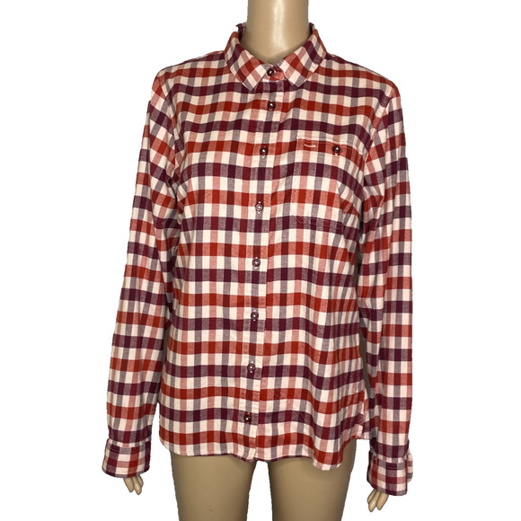 Women's Medium Orvis Red Plaid Cotton Blend Flannel Button Down Shirt - Picture 1 of 6